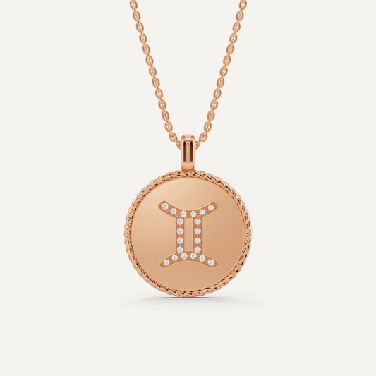 1/10 ctw Round Diamond Gemini Zodiac Sign Pendant - Lotus Diamond