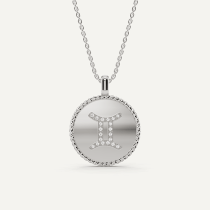 1/10 ctw Round Diamond Gemini Zodiac Sign Pendant - Lotus Diamond