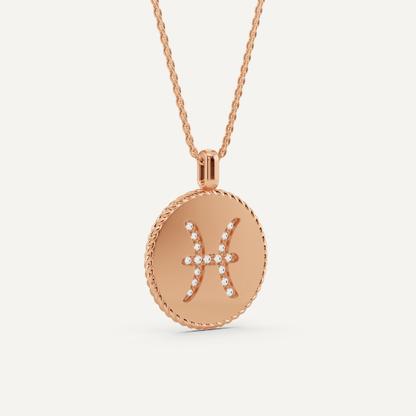 1/10 ctw Round Diamond Pisces Zodiac Sign Pendant - Lotus Diamond