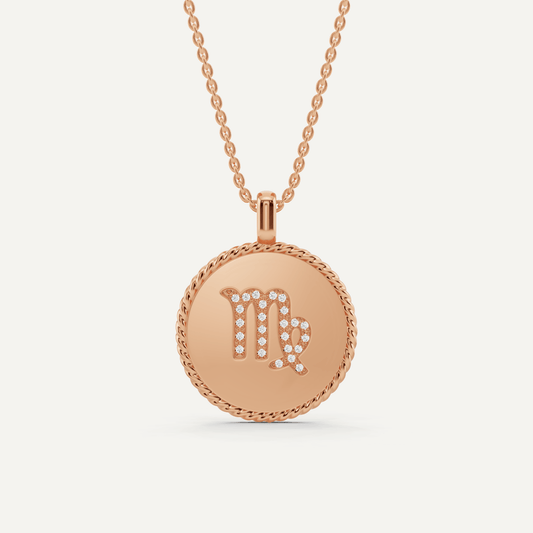 1/10 ctw Round Diamond Virgo Zodiac Sign Pendant - Lotus Diamond