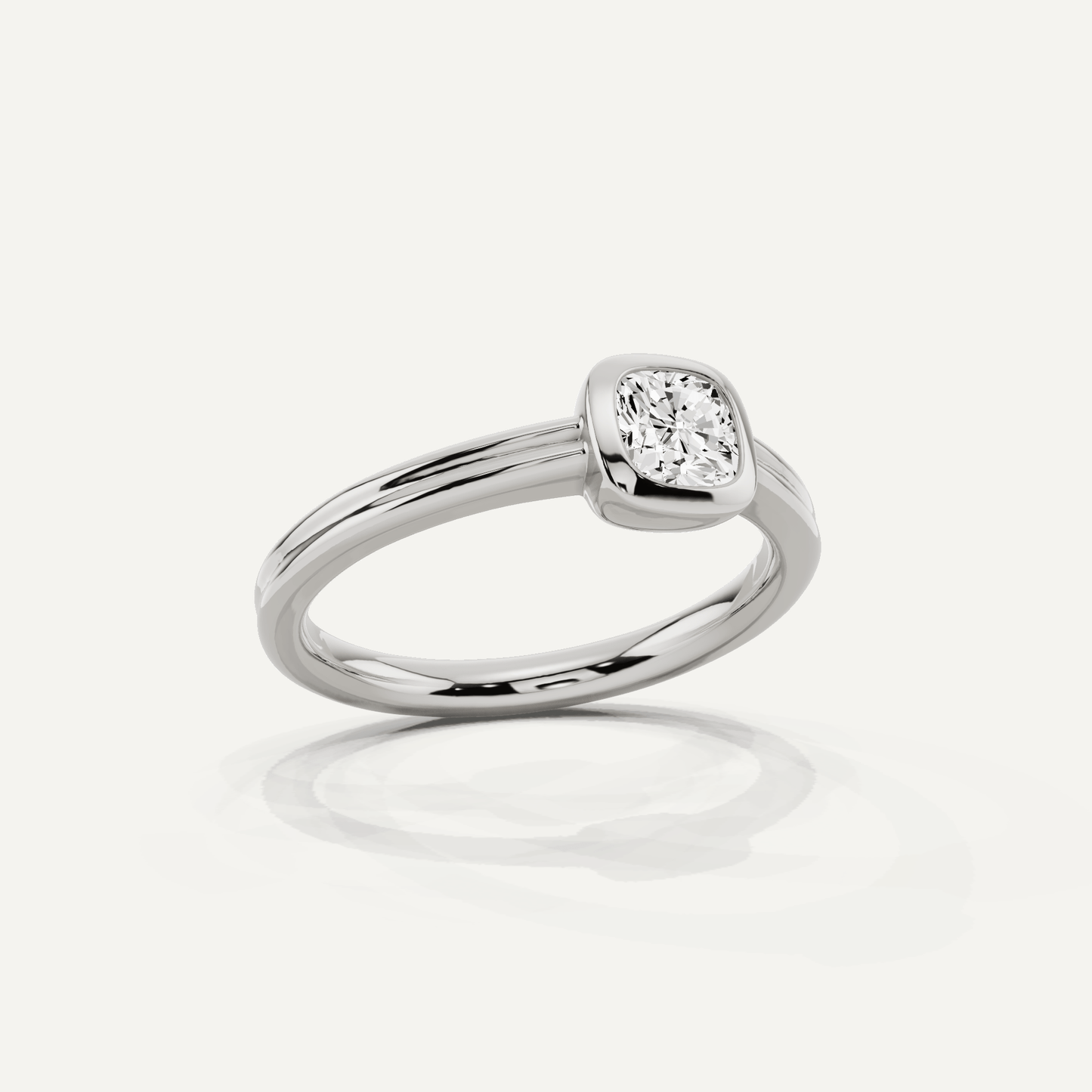1/2 ctw Cushion Diamond Bezel Set Double Shank Solitaire Engagement Ring - Lotus Diamond
