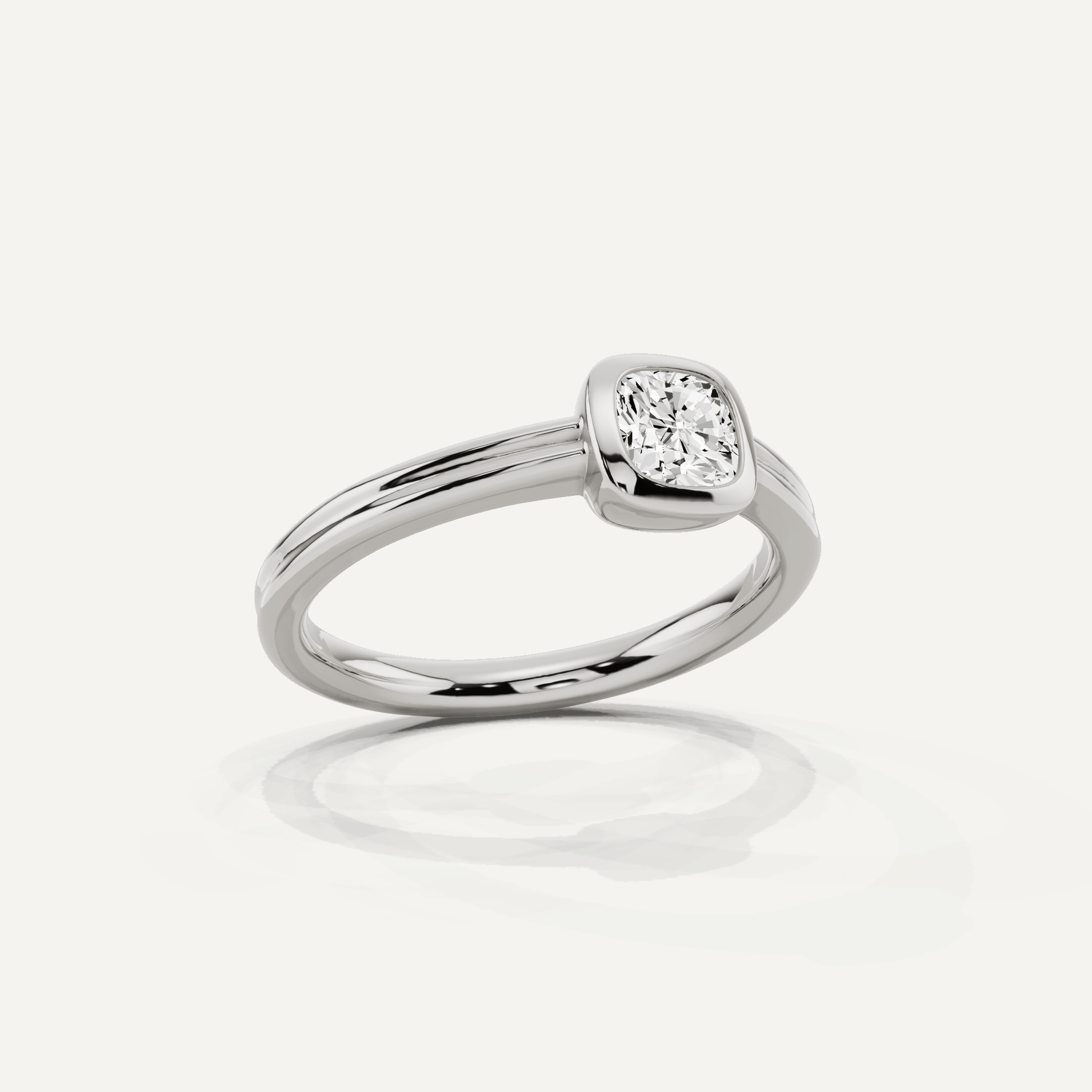 1/2 ctw Cushion Diamond Bezel Set Double Shank Solitaire Engagement Ring - Lotus Diamond