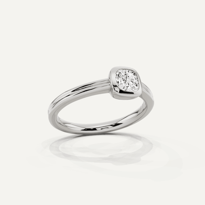 1/2 ctw Cushion Diamond Bezel Set Double Shank Solitaire Engagement Ring - Lotus Diamond