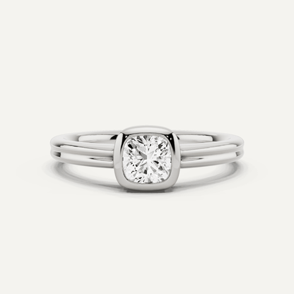 1/2 ctw Cushion Diamond Bezel Set Double Shank Solitaire Engagement Ring - Lotus Diamond