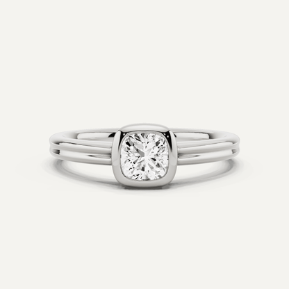 1/2 ctw Cushion Diamond Bezel Set Double Shank Solitaire Engagement Ring - Lotus Diamond