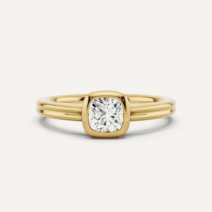 1/2 ctw Cushion Diamond Bezel Set Double Shank Solitaire Engagement Ring - Lotus Diamond