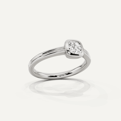 1/2 ctw Cushion Diamond Bezel Set Double Shank Solitaire Engagement Ring - Lotus Diamond