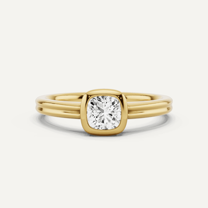 1/2 ctw Cushion Diamond Bezel Set Double Shank Solitaire Engagement Ring - Lotus Diamond