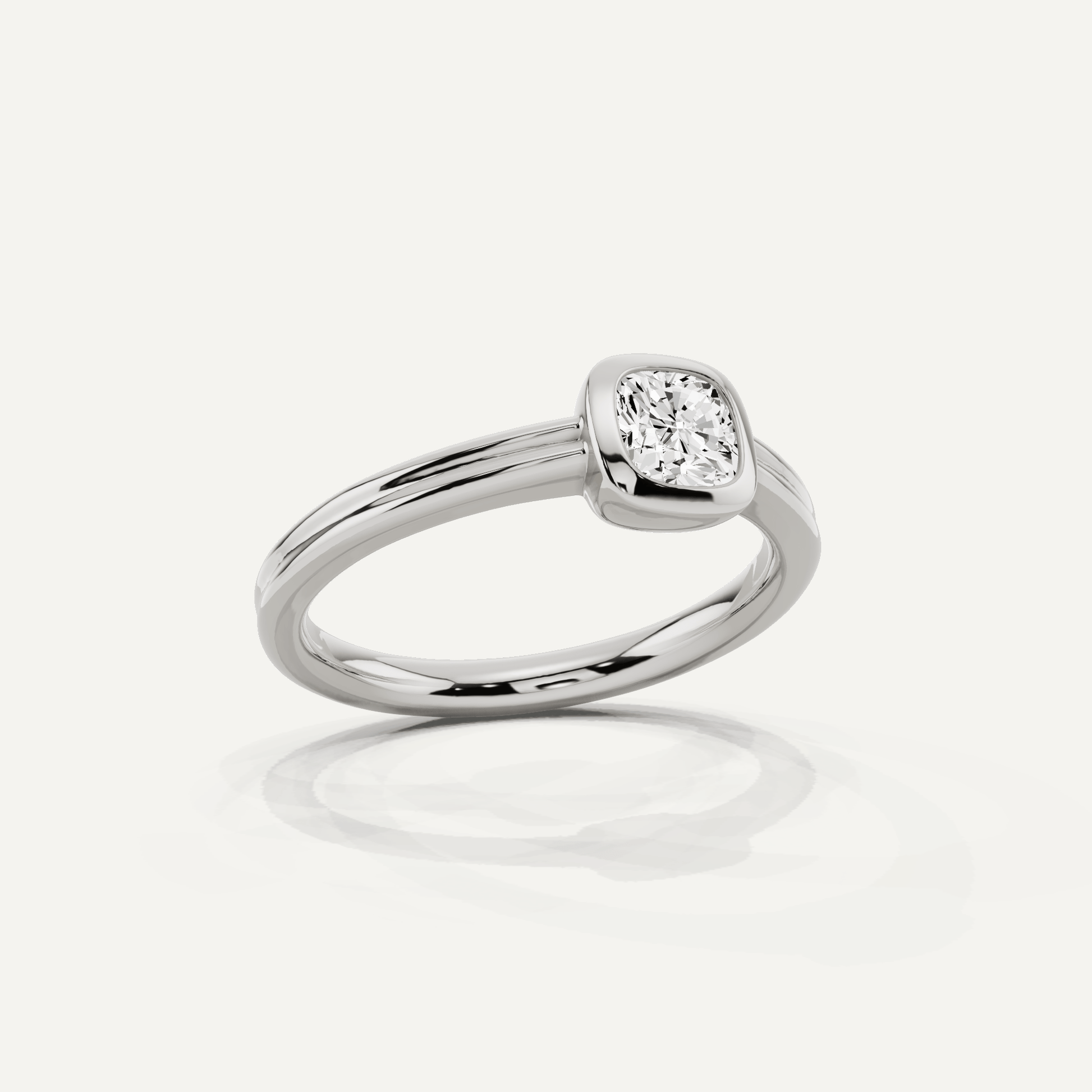 1/2 ctw Cushion Diamond Bezel Set Double Shank Solitaire Engagement Ring - Lotus Diamond