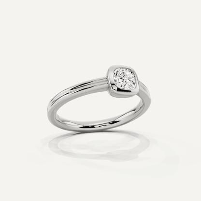 1/2 ctw Cushion Diamond Bezel Set Double Shank Solitaire Engagement Ring - Lotus Diamond
