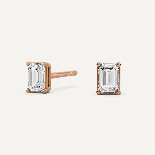 1/2 ctw Emerald Diamond Solitaire Stud Earrings - Lotus Diamond