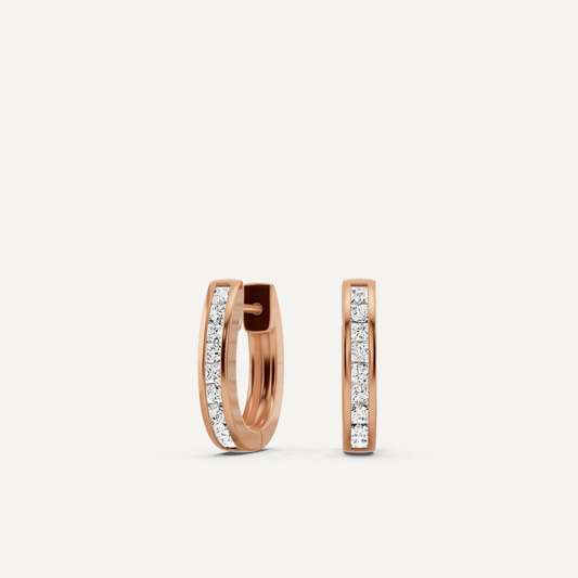 1/2 ctw Princess Diamond Channel Set Huggie Hoop Earrings - Lotus Diamond