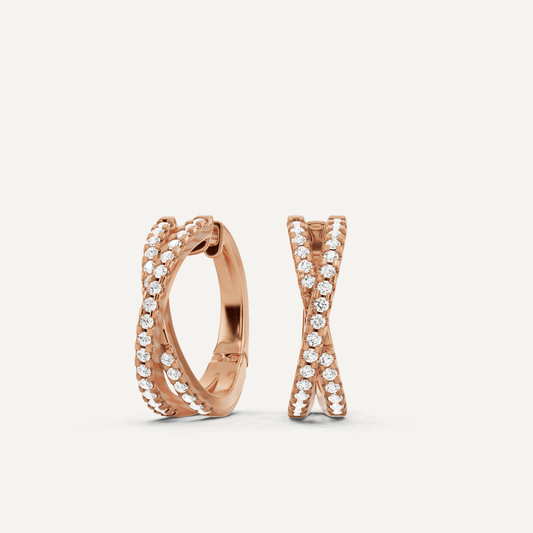 1/2 ctw Round Diamond Crossover Hoop Earrings - Lotus Diamond