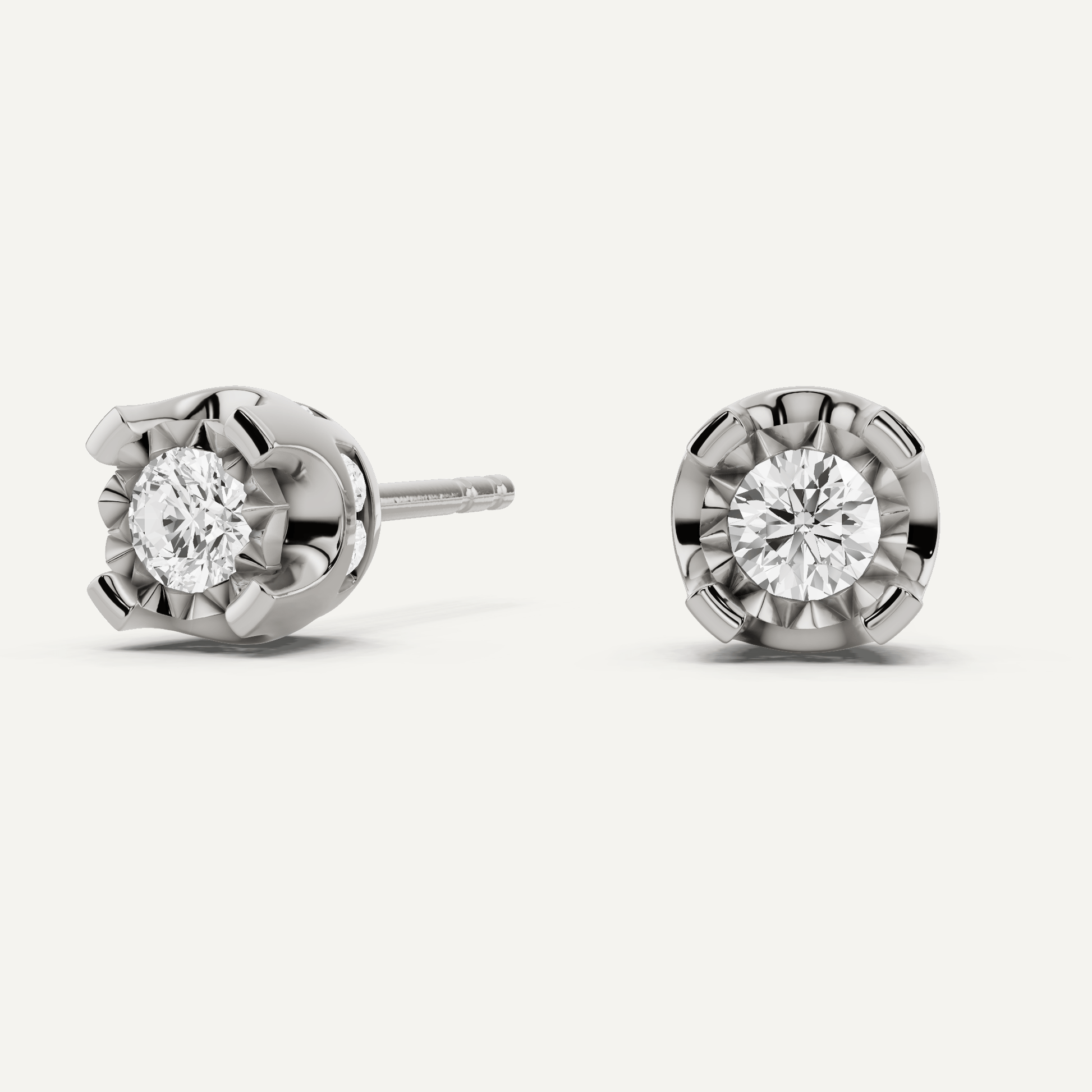 1/2 ctw Round Diamond Miracle Set Stud Earrings with Side Stones - Lotus Diamond