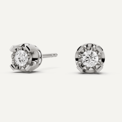 1/2 ctw Round Diamond Miracle Set Stud Earrings with Side Stones - Lotus Diamond