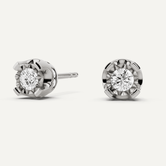 1/2 ctw Round Diamond Miracle Set Stud Earrings with Side Stones - Lotus Diamond