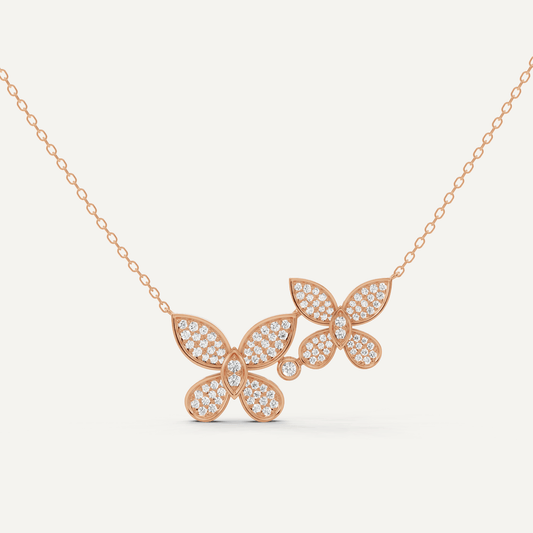 1/2 ctw Round Diamond Pave Dual Butterfly Fashion Pendant - Lotus Diamond