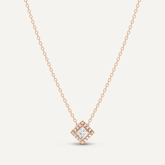 1/3 ctw Princess Diamond Halo Fashion Pendant - Lotus Diamond