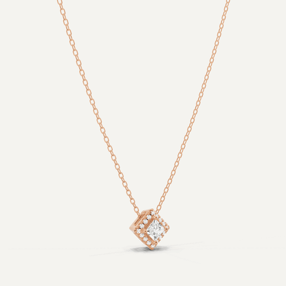 1/3 ctw Princess Diamond Halo Fashion Pendant - Lotus Diamond