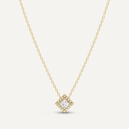 1/3 ctw Princess Diamond Halo Fashion Pendant - Lotus Diamond