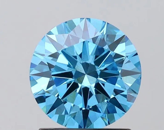 1.33ct Round Lab Grown Diamond (Colour Fancy Vivid Blue, Clarity VS2, Cut EX, IGI Certified) - Lotus Diamond