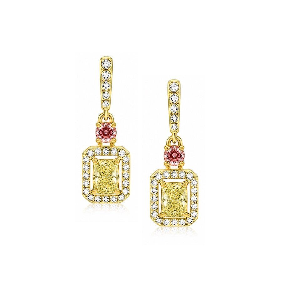 1.45 CTW Fancy Yellow Lab Grown Diamond Drop Earrings in 18K Gold - Lotus Diamond