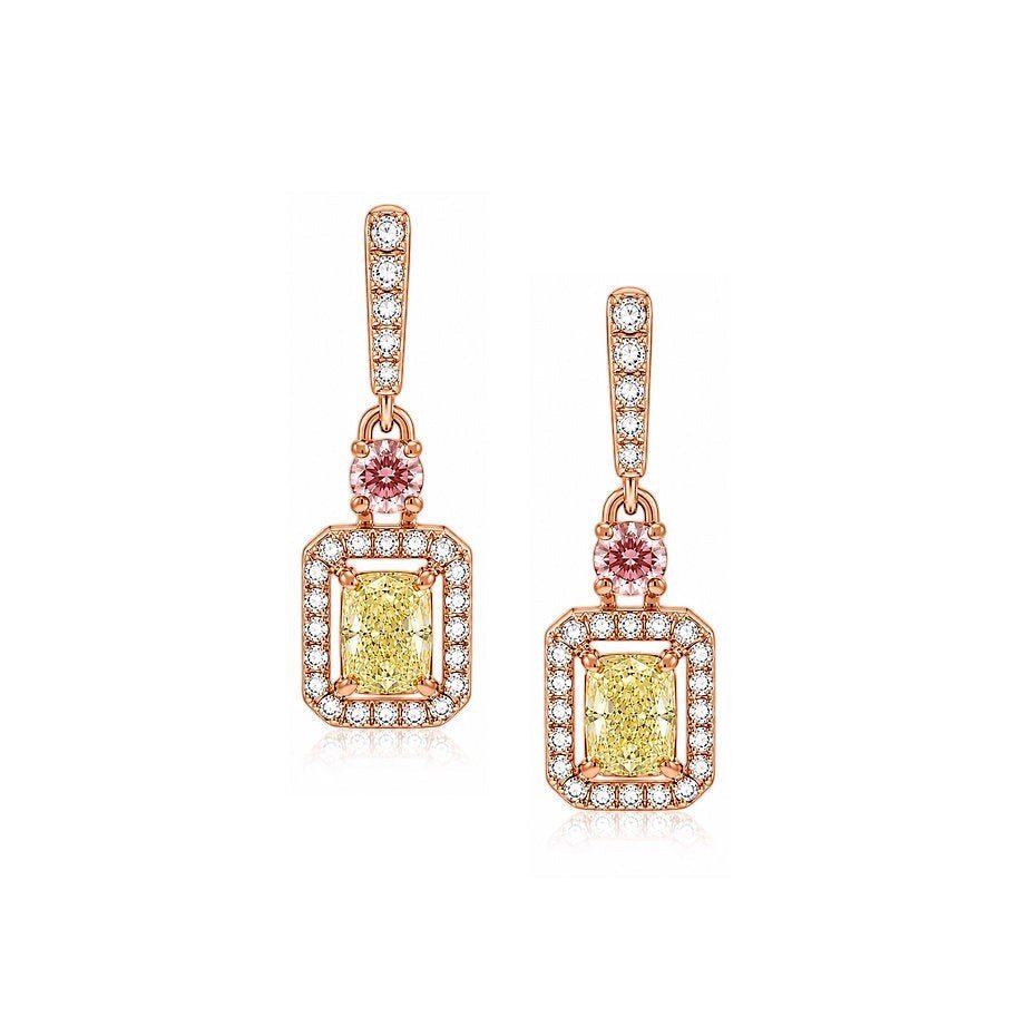 1.45 CTW Fancy Yellow Lab Grown Diamond Drop Earrings in 18K Gold - Lotus Diamond