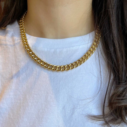 14K Chunky Cuban Link Chain Necklace - Lotus Diamond