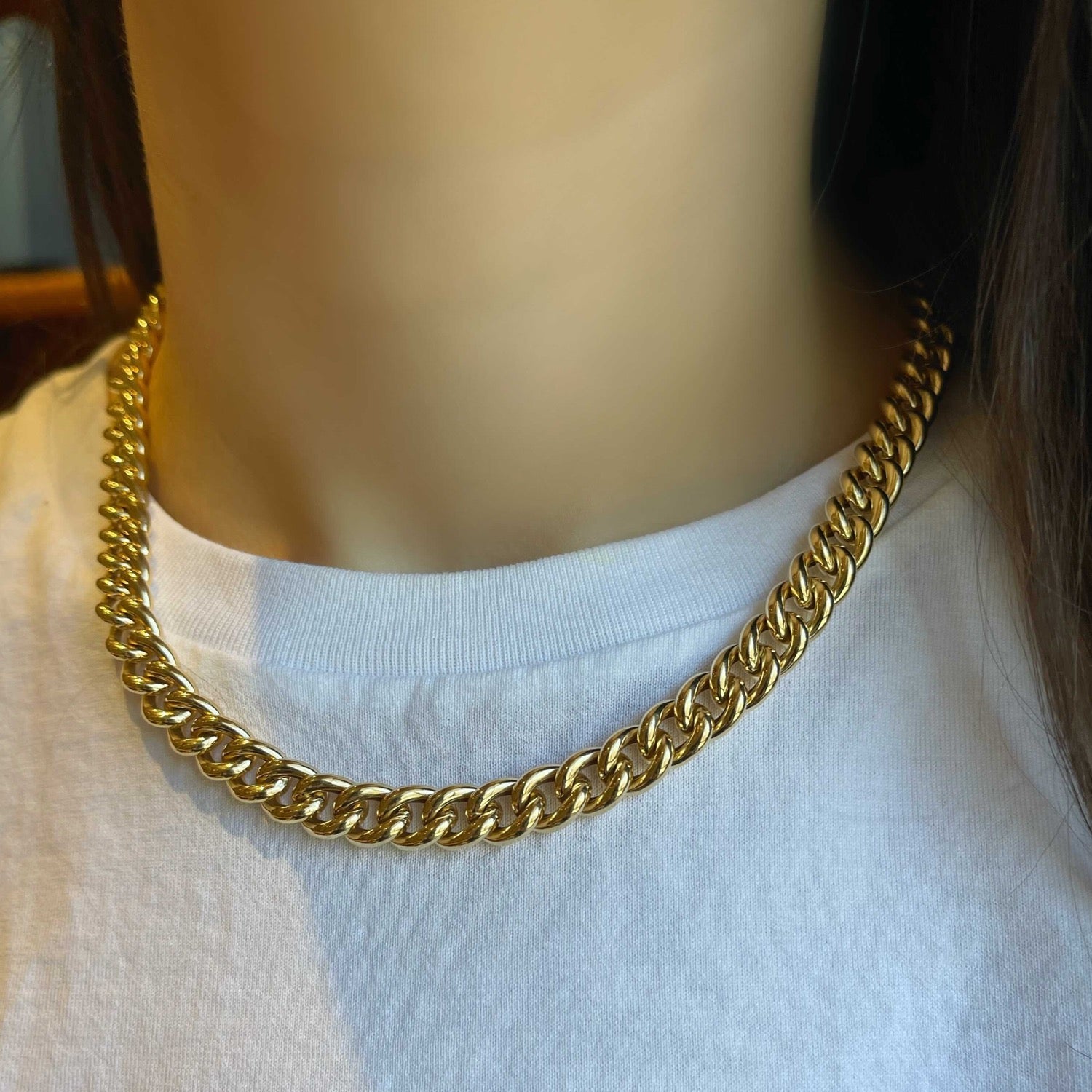 14K Chunky Cuban Link Chain Necklace - Lotus Diamond