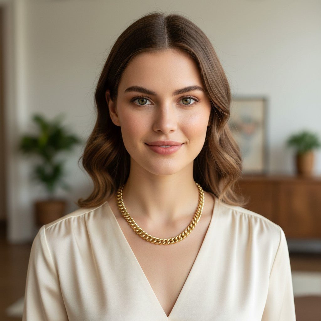 14K Chunky Cuban Link Chain Necklace - Lotus Diamond