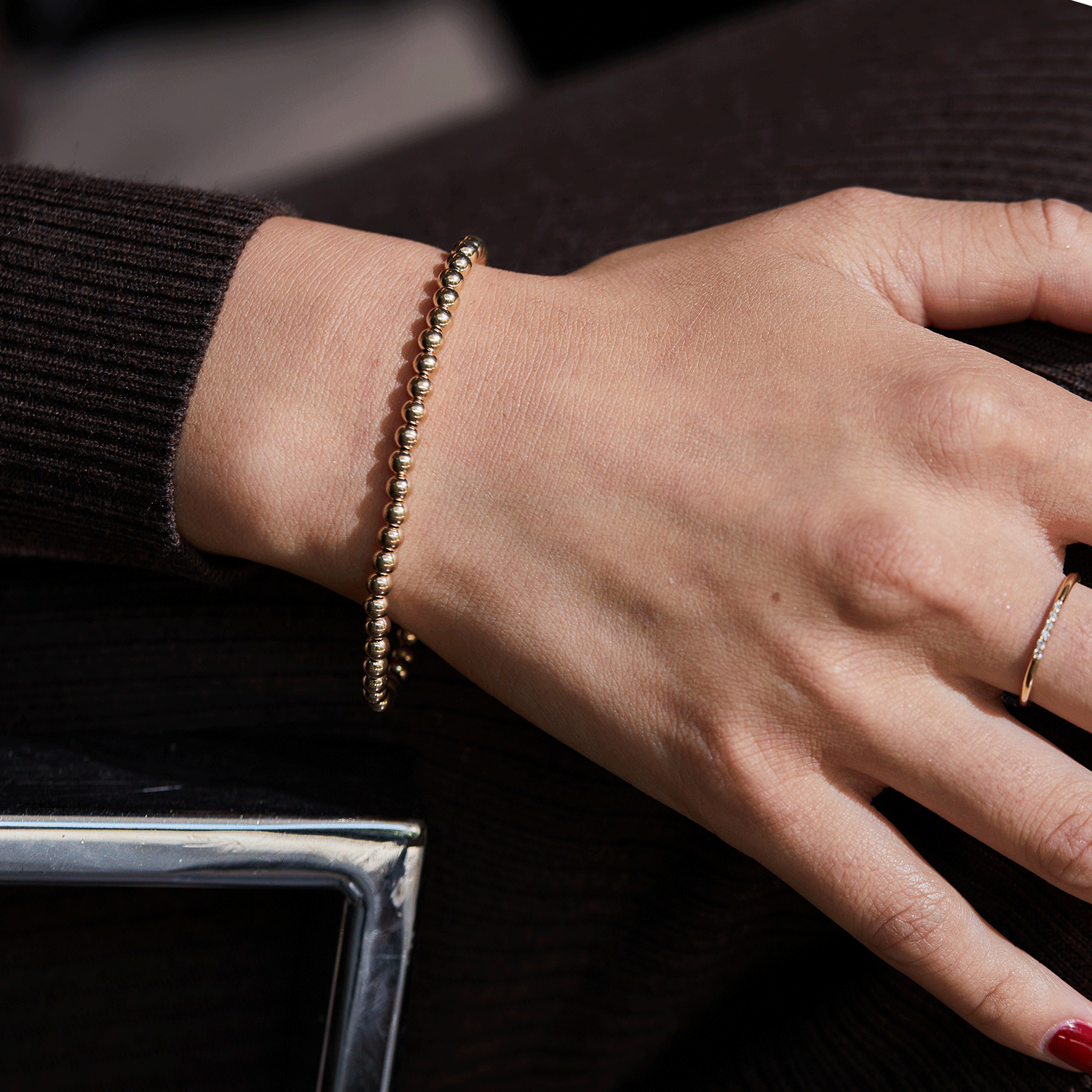 14K Gold 4mm Ball Bead Bracelet - Lotus Diamond