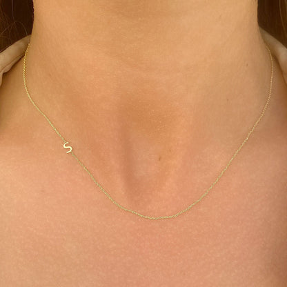14K Gold Asymmetrical Initial Necklace - Lotus Diamond