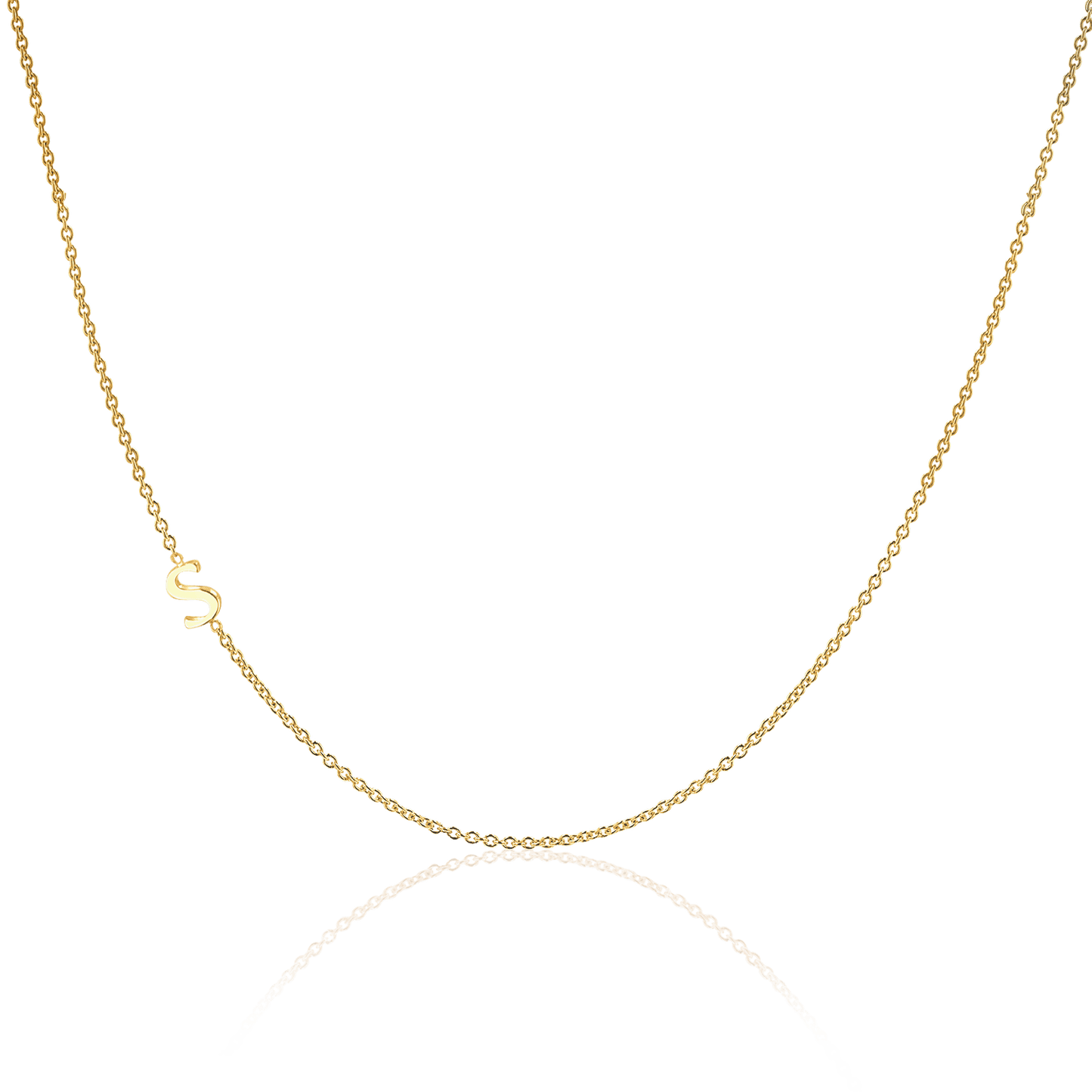 14K Gold Asymmetrical Initial Necklace - Lotus Diamond