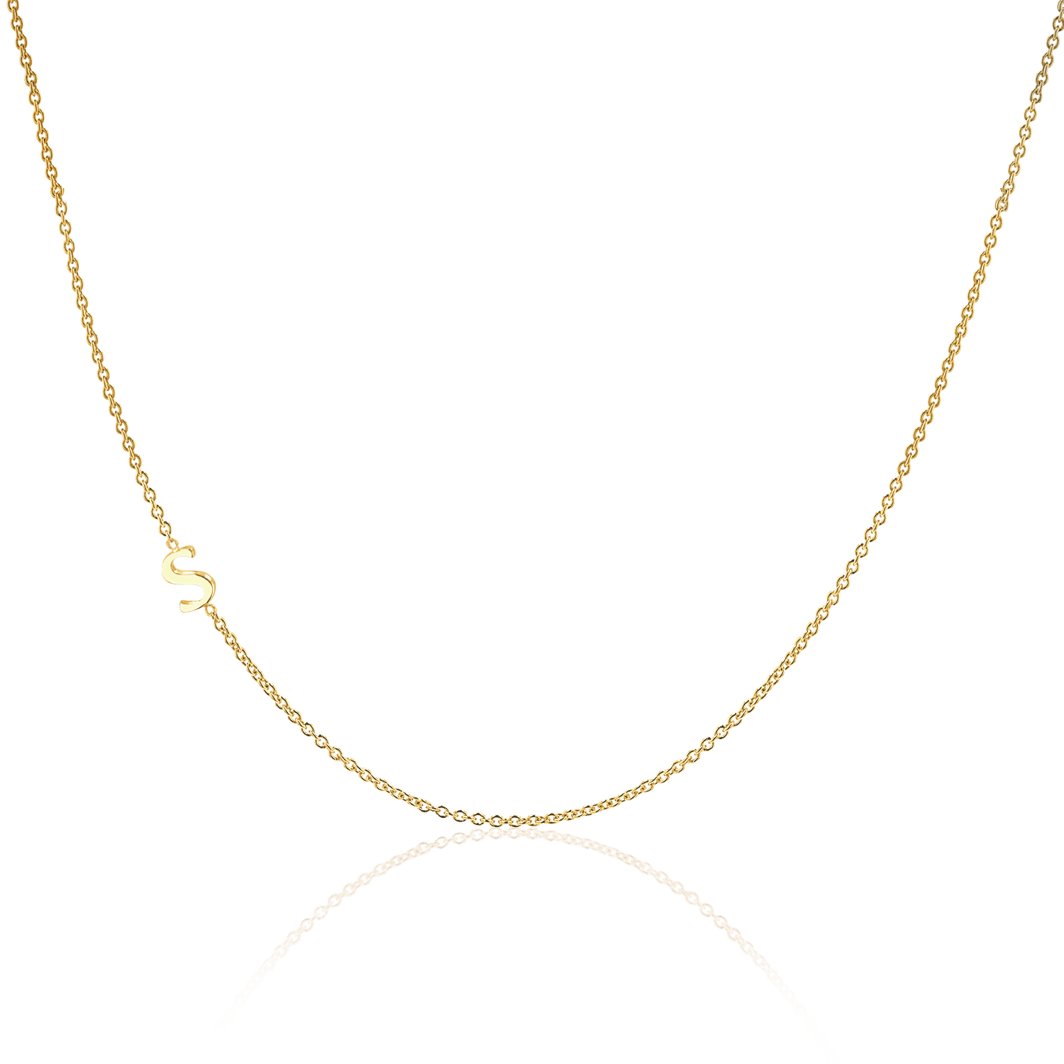 14K Gold Asymmetrical Initial Necklace - Lotus Diamond