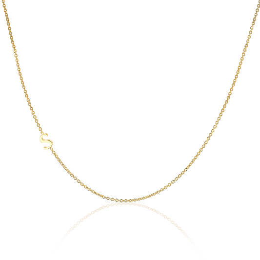 14K Gold Asymmetrical Initial Necklace - Lotus Diamond