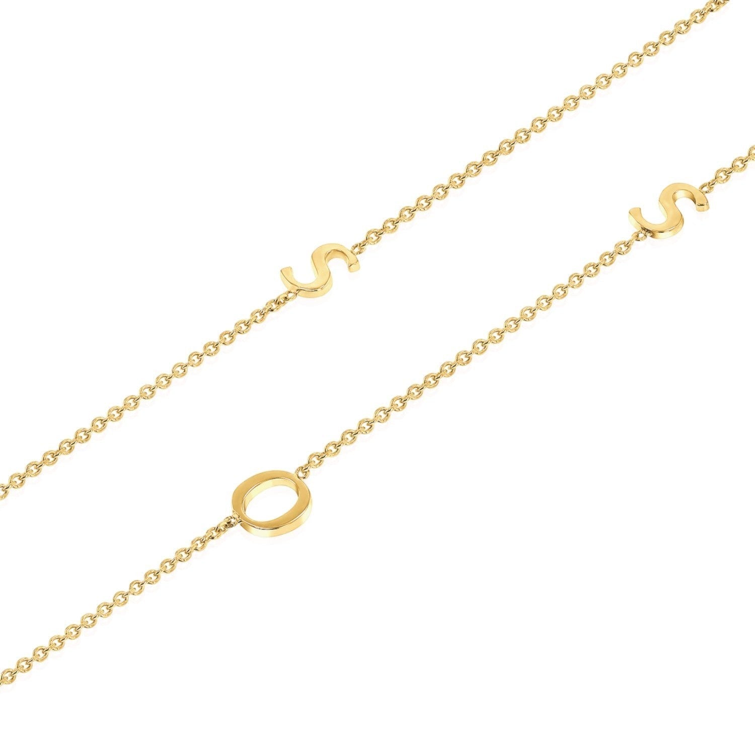 14K Gold Asymmetrical Initial Necklace - Lotus Diamond