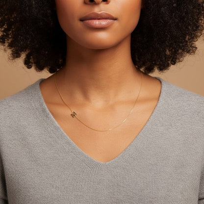 14K Gold Asymmetrical Initial Necklace - Lotus Diamond