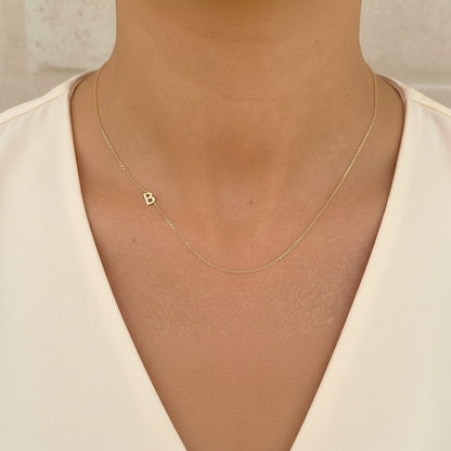 14K Gold Asymmetrical Initial Necklace - Lotus Diamond