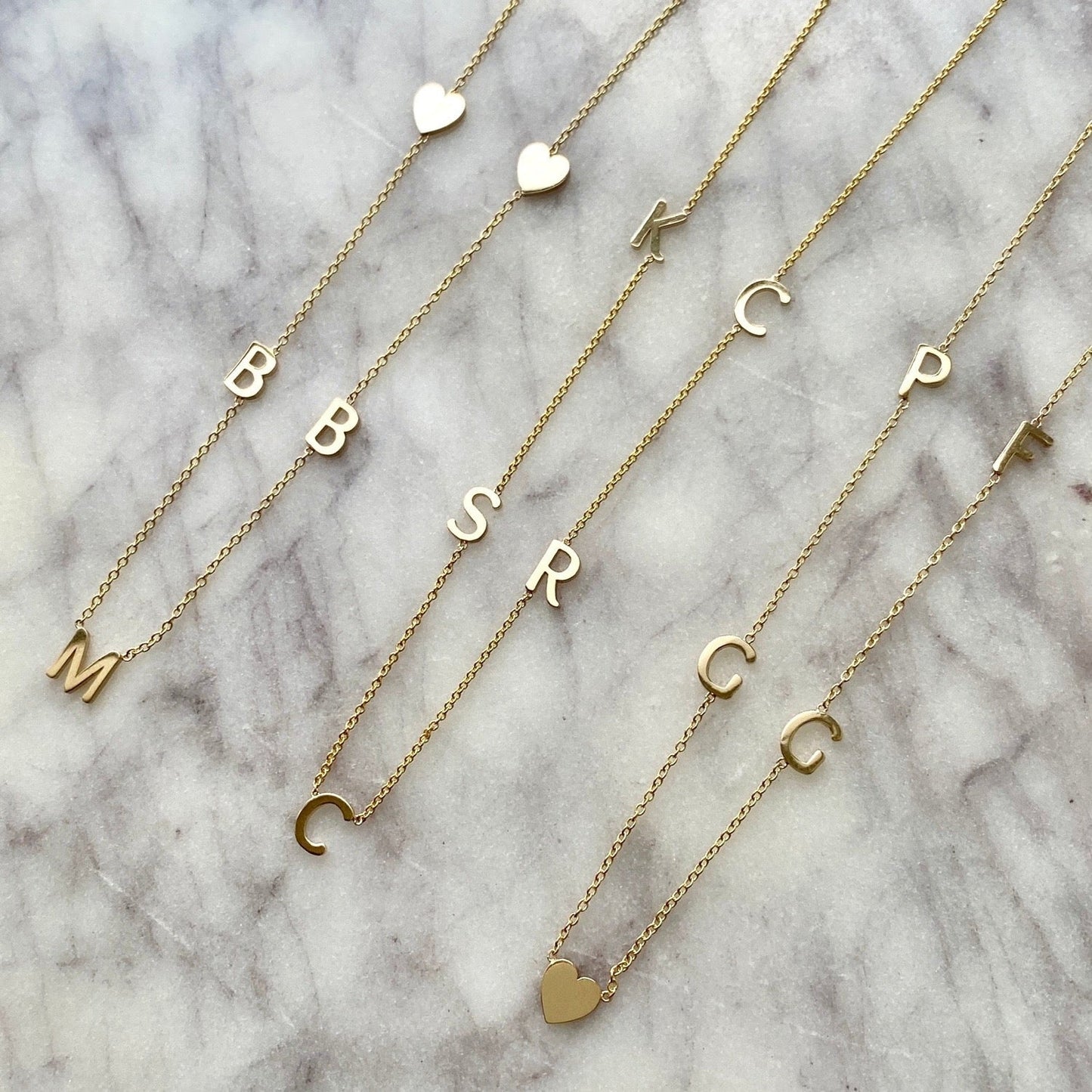 14K Gold Asymmetrical Multi Initial Necklace - Lotus Diamond