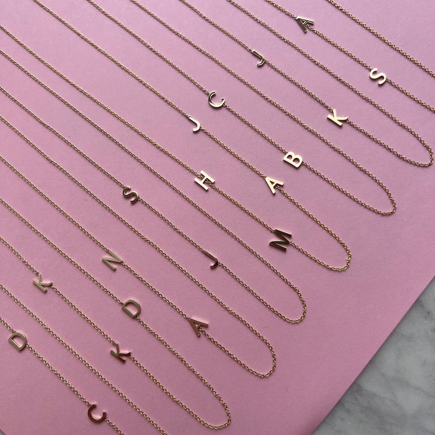 14K Gold Asymmetrical Multi Initial Necklace - Lotus Diamond