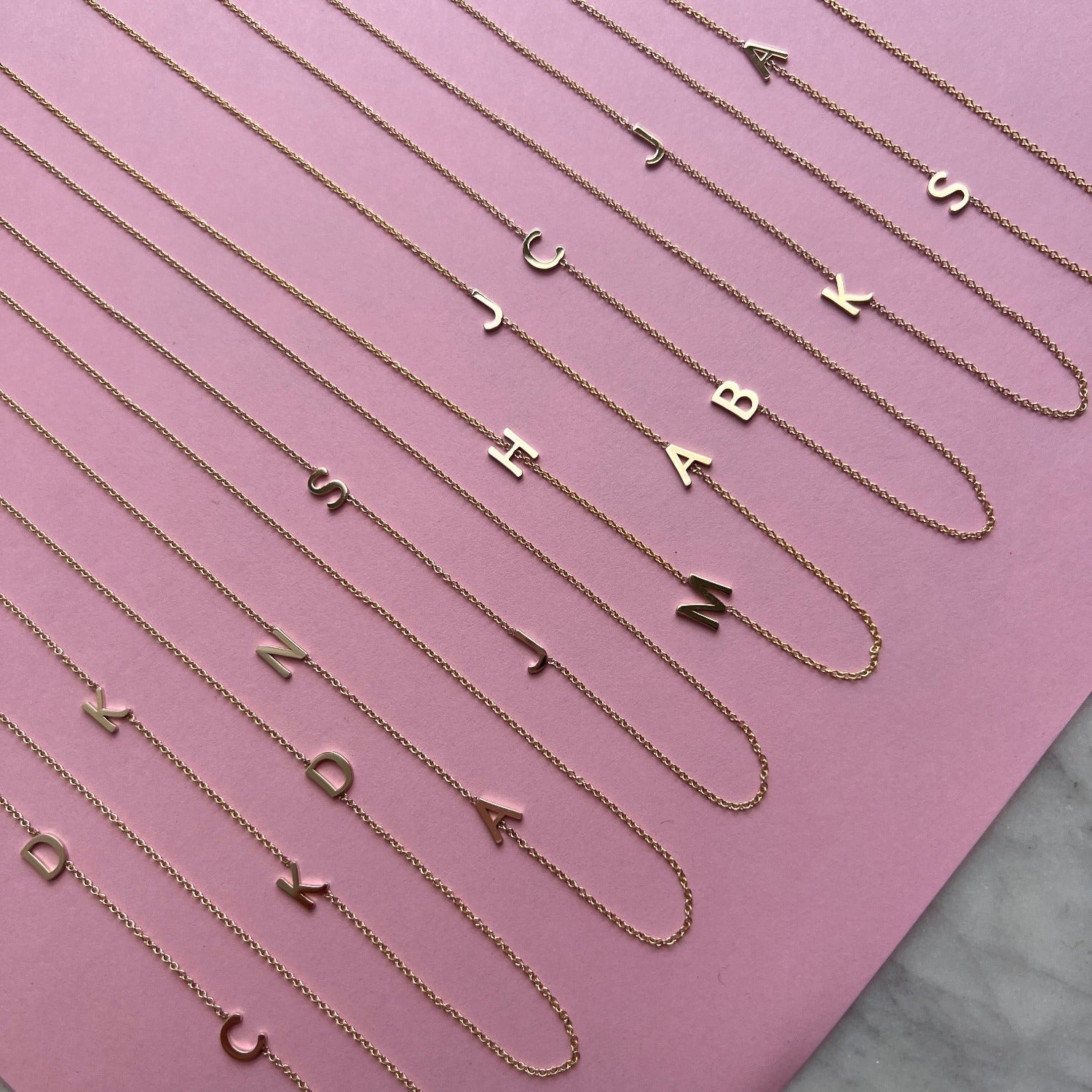 14K Gold Asymmetrical Multi Initial Necklace - Lotus Diamond