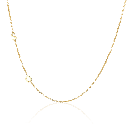 14K Gold Asymmetrical Multi Initial Necklace - Lotus Diamond