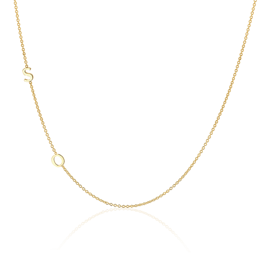 14K Gold Asymmetrical Multi Initial Necklace - Lotus Diamond