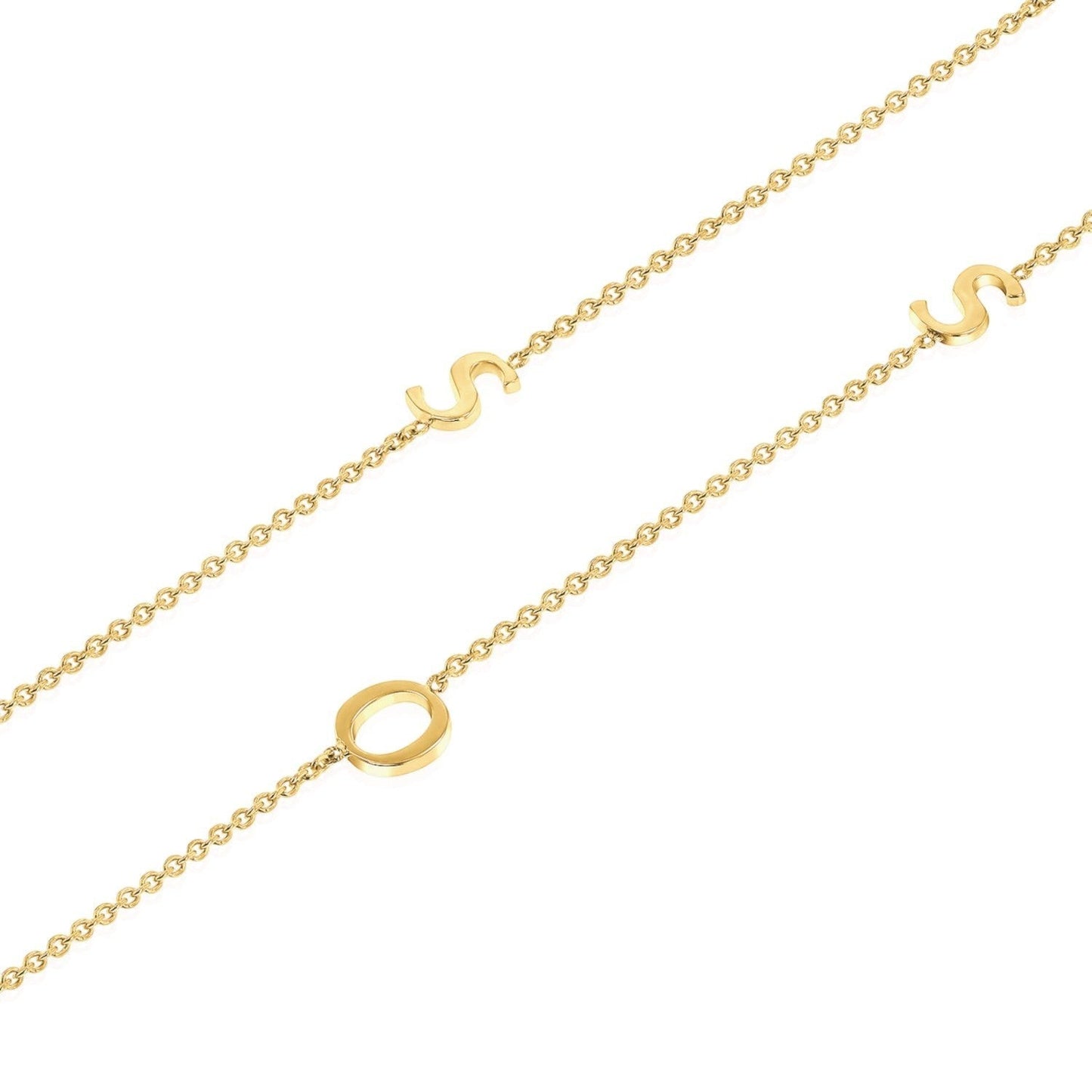 14K Gold Asymmetrical Multi Initial Necklace - Lotus Diamond
