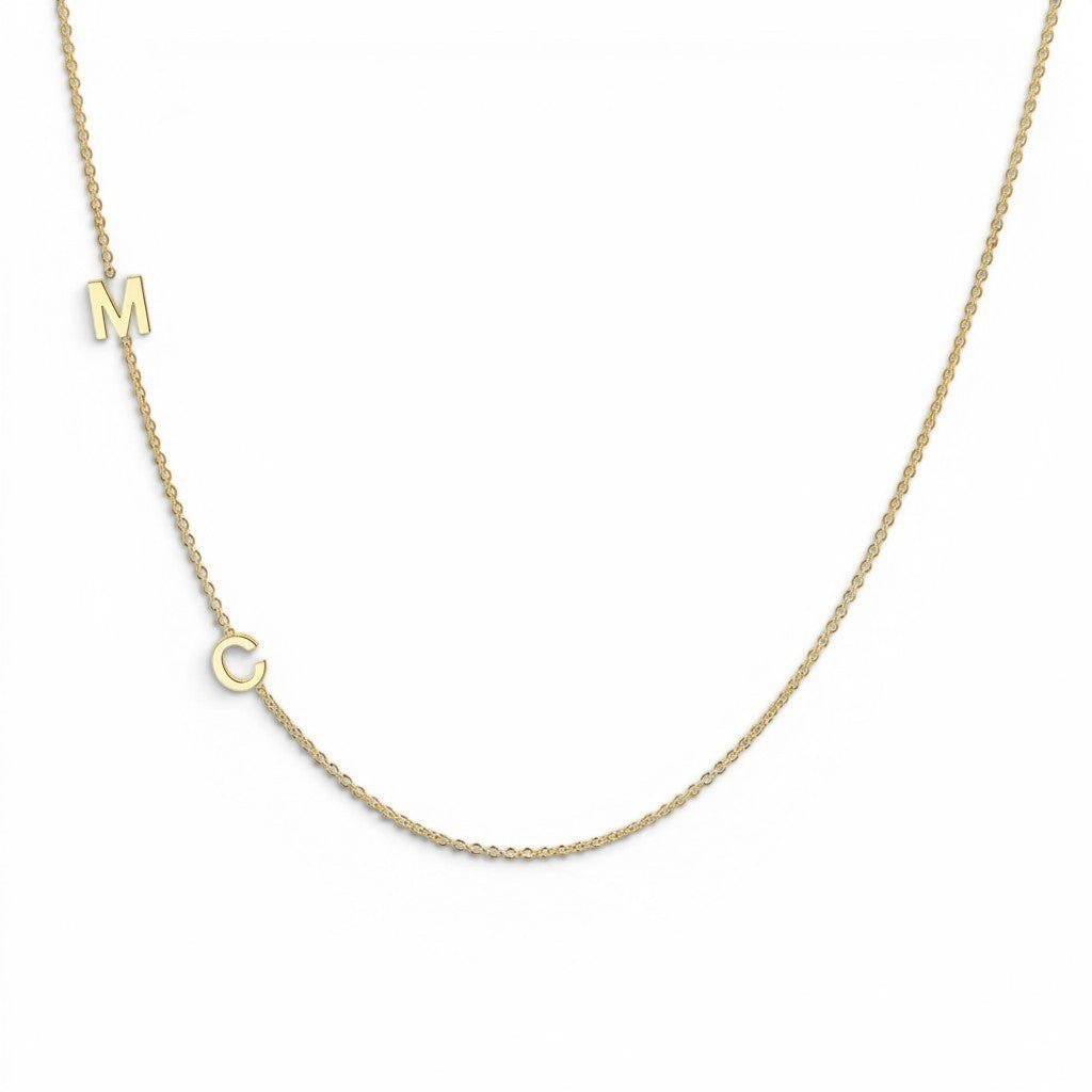 14K Gold Asymmetrical Multi Initial Necklace - Lotus Diamond