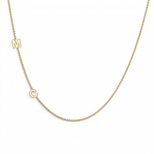 14K Gold Asymmetrical Multi Initial Necklace - Lotus Diamond