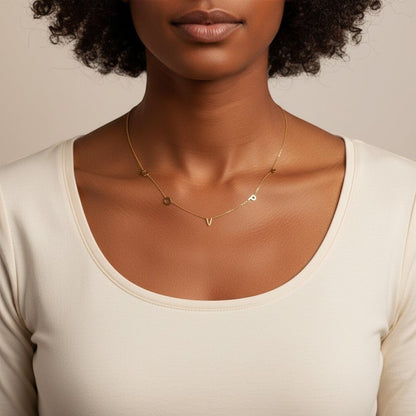 14K Gold Asymmetrical Multi Initial Necklace - Lotus Diamond