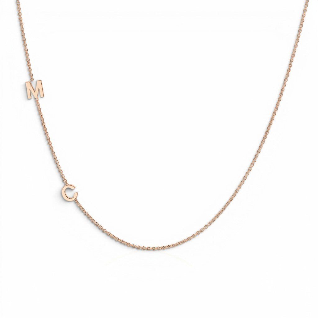 14K Gold Asymmetrical Multi Initial Necklace - Lotus Diamond