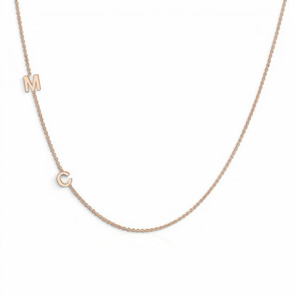 14K Gold Asymmetrical Multi Initial Necklace - Lotus Diamond