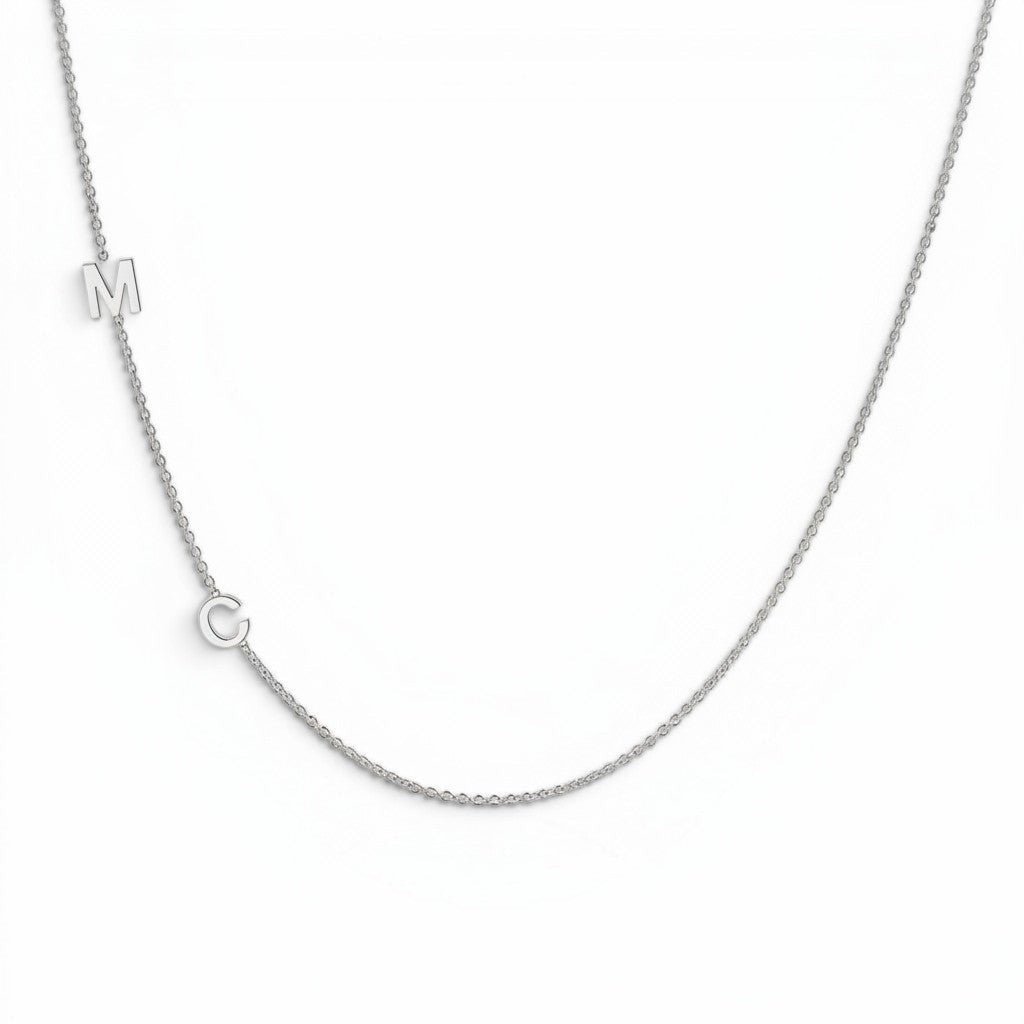 14K Gold Asymmetrical Multi Initial Necklace - Lotus Diamond